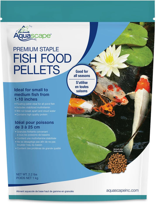 Premium Staple Fish Food Pellets for Small to Medium Pond Fish, Medium Pellet, 2.2 Pounds | 98868