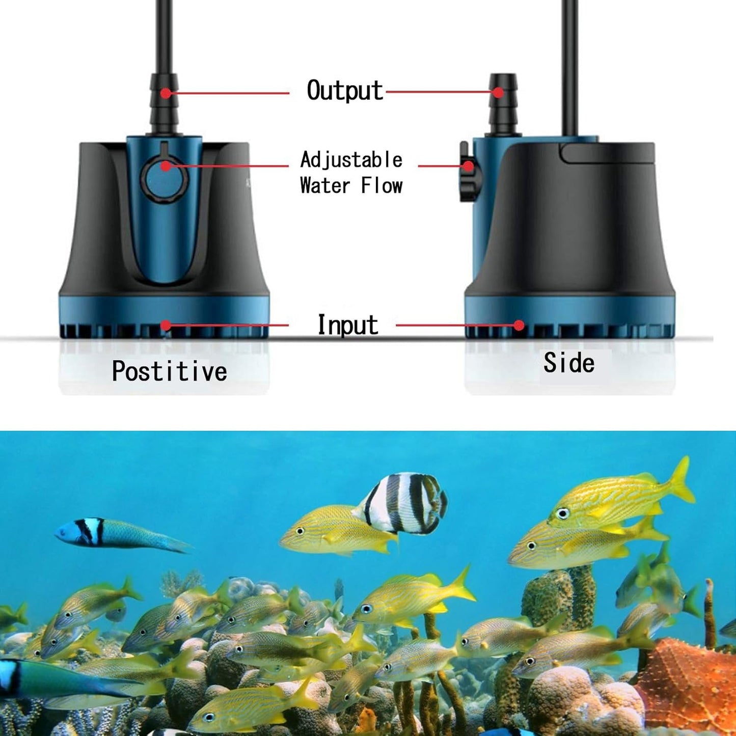 Submersible Pump with Adjustable Flow Rate,  Aquarium Fountain Pump, Ultra Quiet Water Pump for Pool, Fish Tank, Pond, Hydroponics, Ultra-Low Water Level with High Lift (400GPH, 25W)