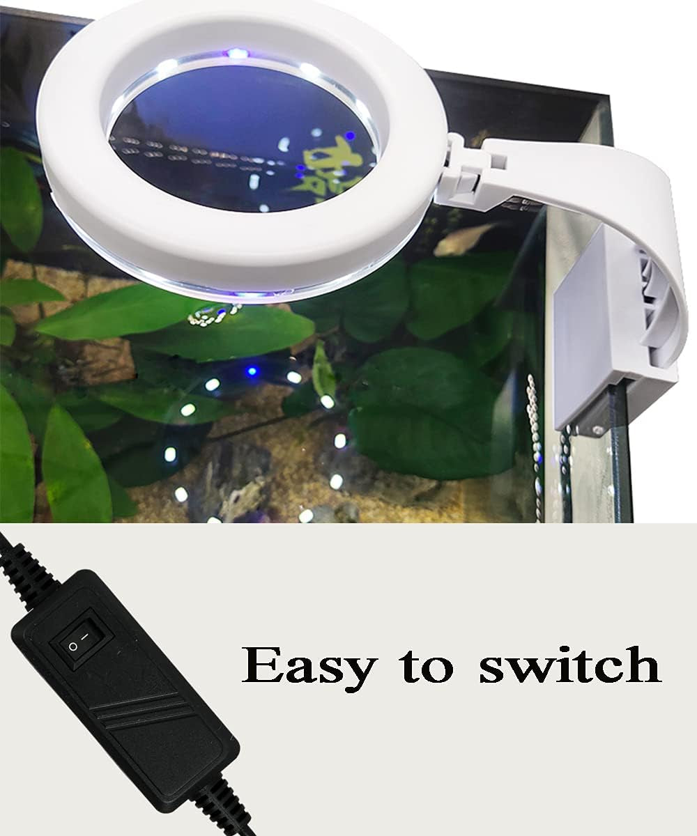 5W Mini Fish Tank Light White Clip-On Aquarium Lights for Small Betta Fish Tank,Round Light Aquatic Plant Lighting (White Body + Blue LED Light) Suitable for Small Fish Tanks
