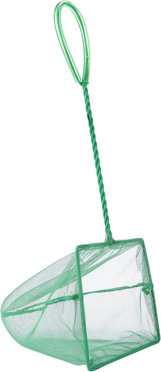 4In 5In 6In Aquarium Fish Net Green Fine Mesh Nylon Net Collection with 11" Long Handle Square Quick Catch Fish Net for Fish Tank