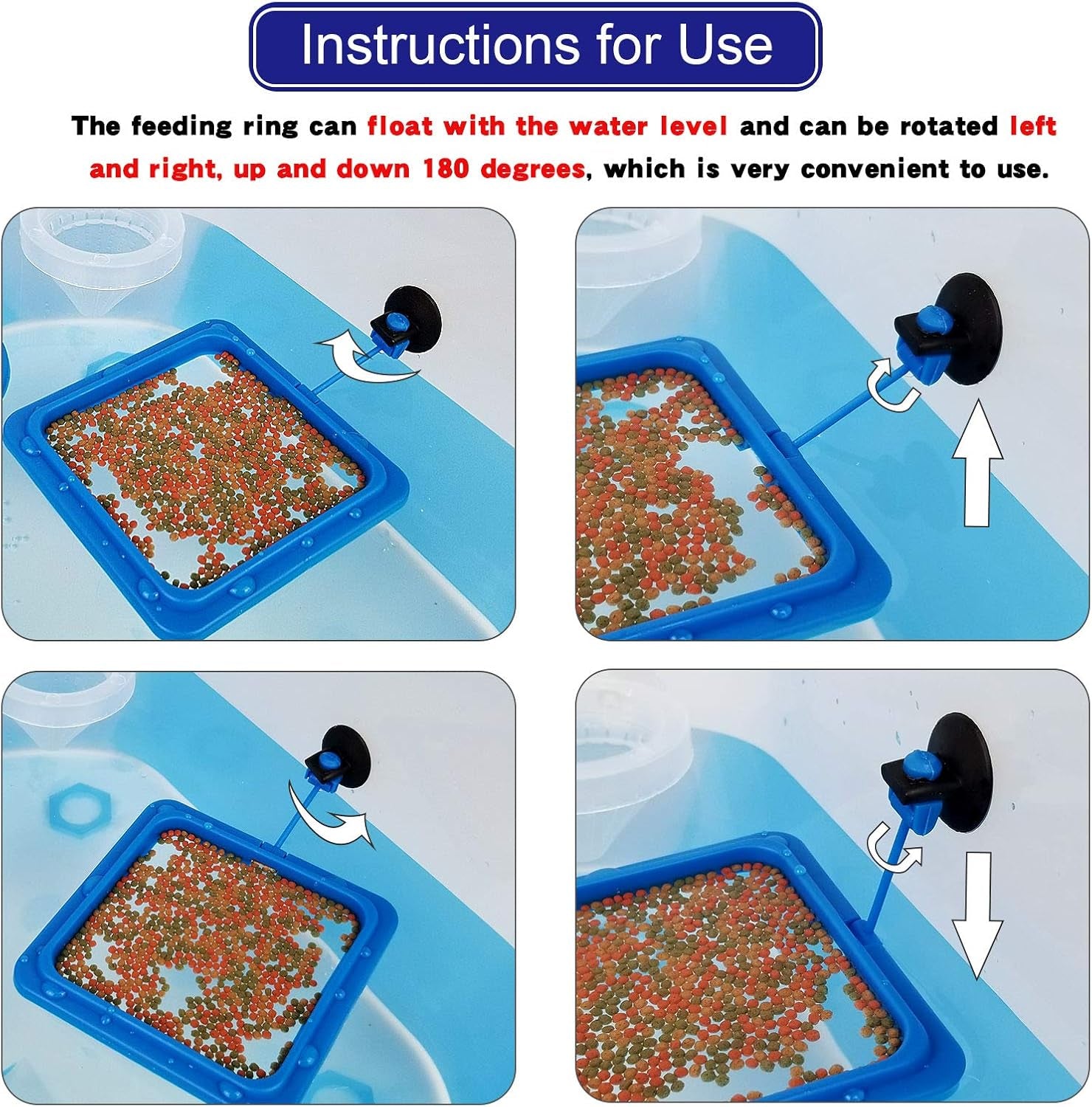 3 Pieces Fish Feeding Ring + Worm Feeding Cup,Fixed-Point Feeding, Fish Safe Floating Food Feeder Circle Blue, with Suction Cup,Easy to Install Aquarium, Square and round Shape Fish Feeder